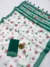 MG 501 Silver Jari Border Linen Printed Sarees Wholesale Online